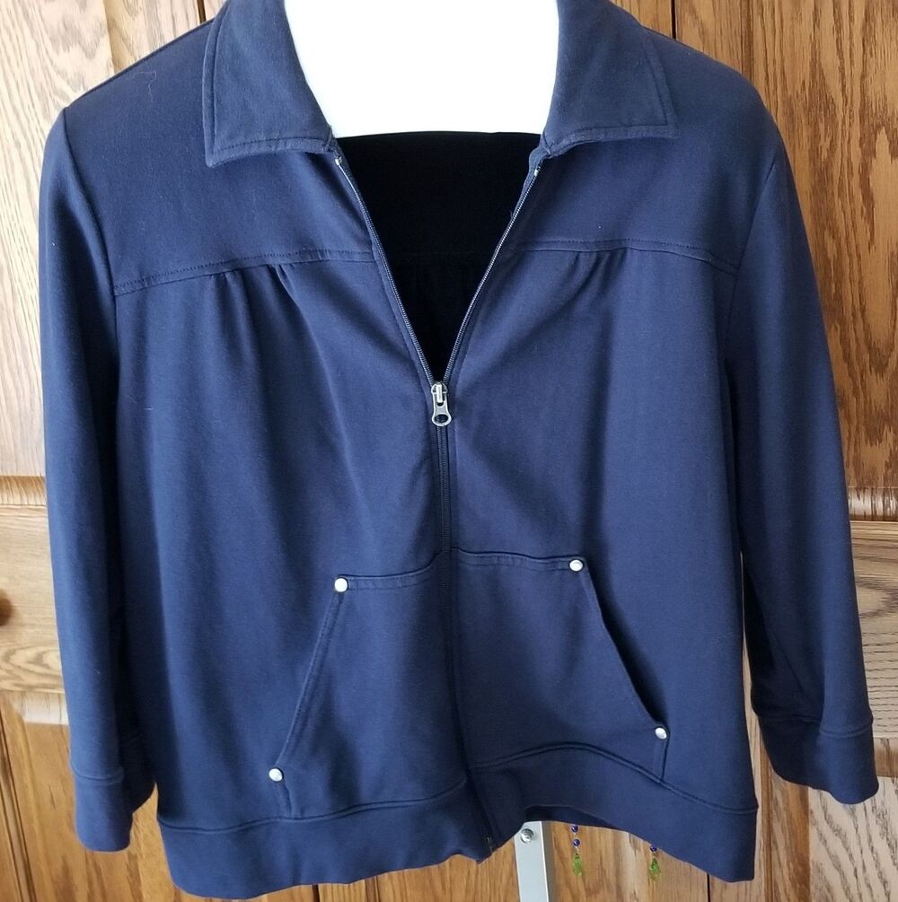 Womens Navy Requirements Waist Length 3/4 Sleeve Jacket Blazer Zip-Up Stretch L